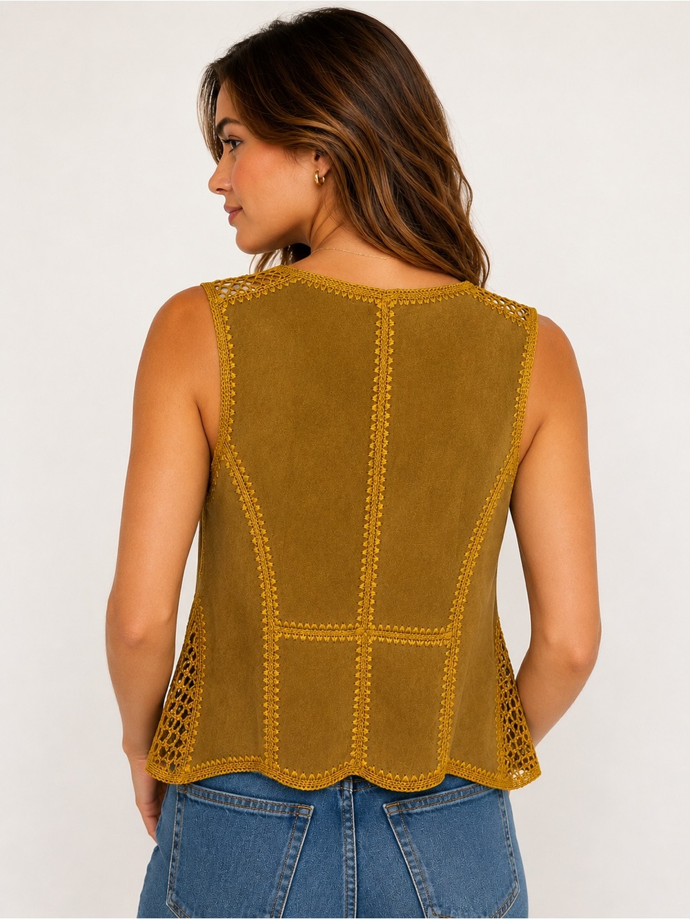 Ying Ying of Nevada Suede and Crochet Vest, Size M - Picture 3 of 8